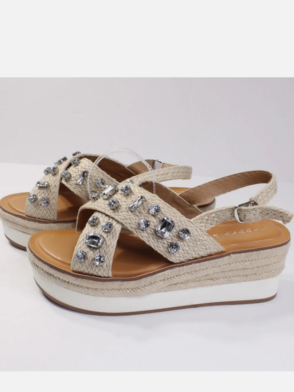 Copper Key Blingy Jute Platform Sandals